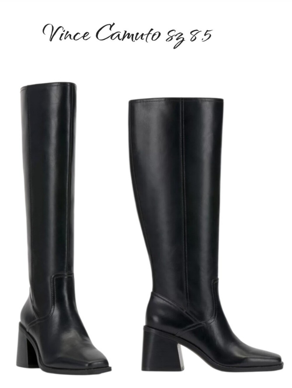 Vince Camuto Sanea Black Leather Knee High Boots Wide Calf 8.5 - Picture 1 of 15
